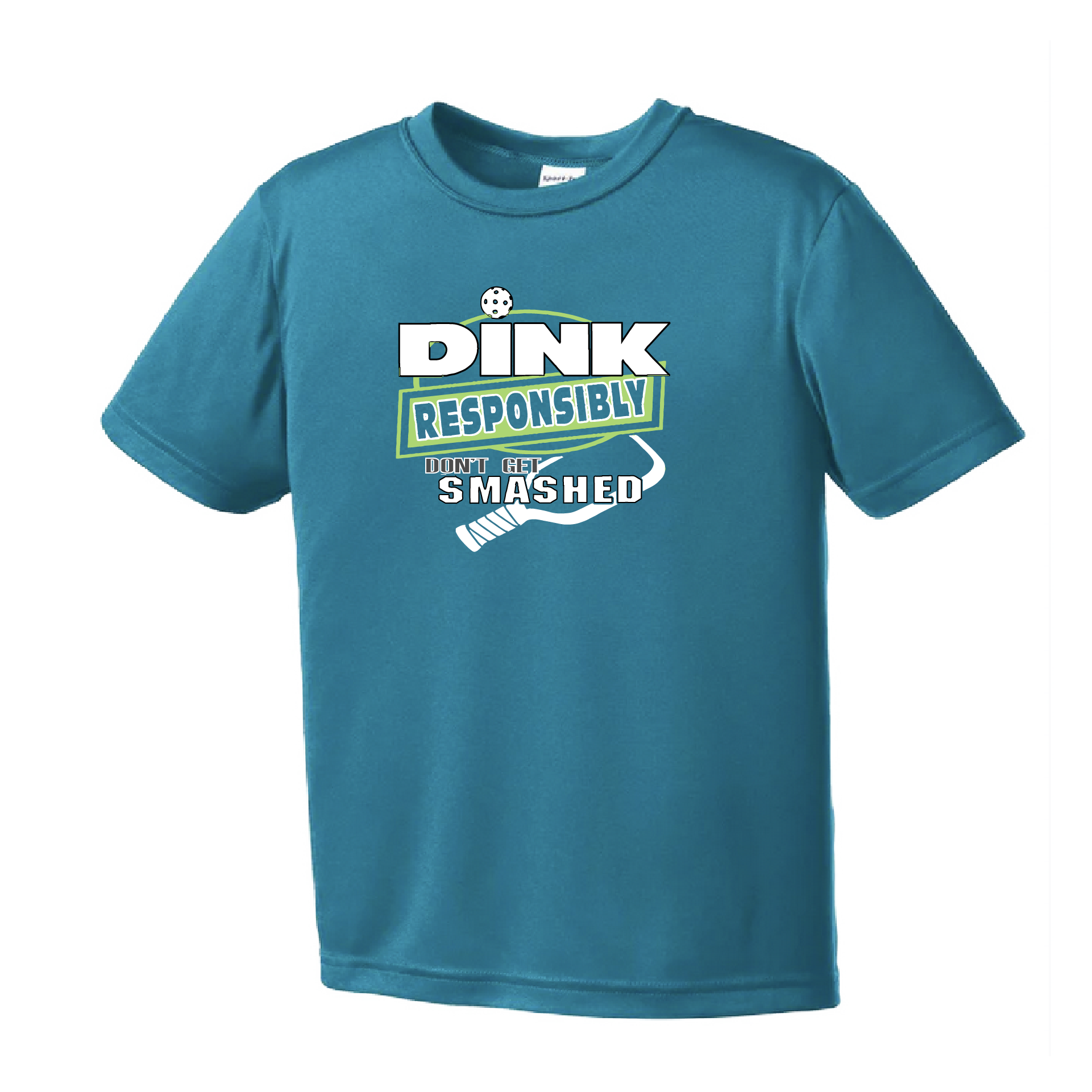Pickleball Design: Dink Responsibly - Don't Get Smashed  Youth Style: Short Sleeve  Shirts are lightweight, roomy and highly breathable. These moisture-wicking shirts are designed for athletic performance. They feature PosiCharge technology to lock in color and prevent logos from fading. Removable tag and set-in sleeves for comfort.