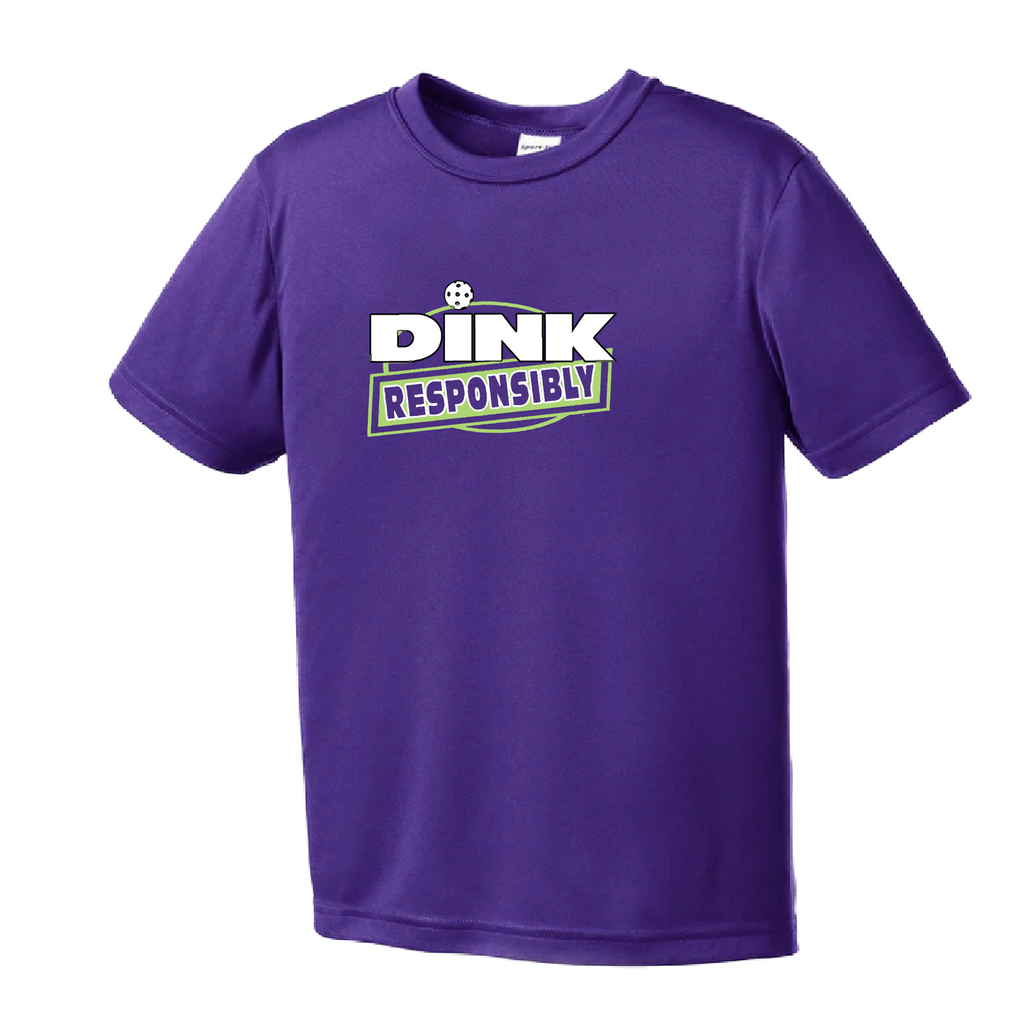 Pickleball Design: Dink Responsibly  Youth Style: Short Sleeve  Shirts are lightweight, roomy and highly breathable. These moisture-wicking shirts are designed for athletic performance. They feature PosiCharge technology to lock in color and prevent logos from fading. Removable tag and set-in sleeves for comfort.