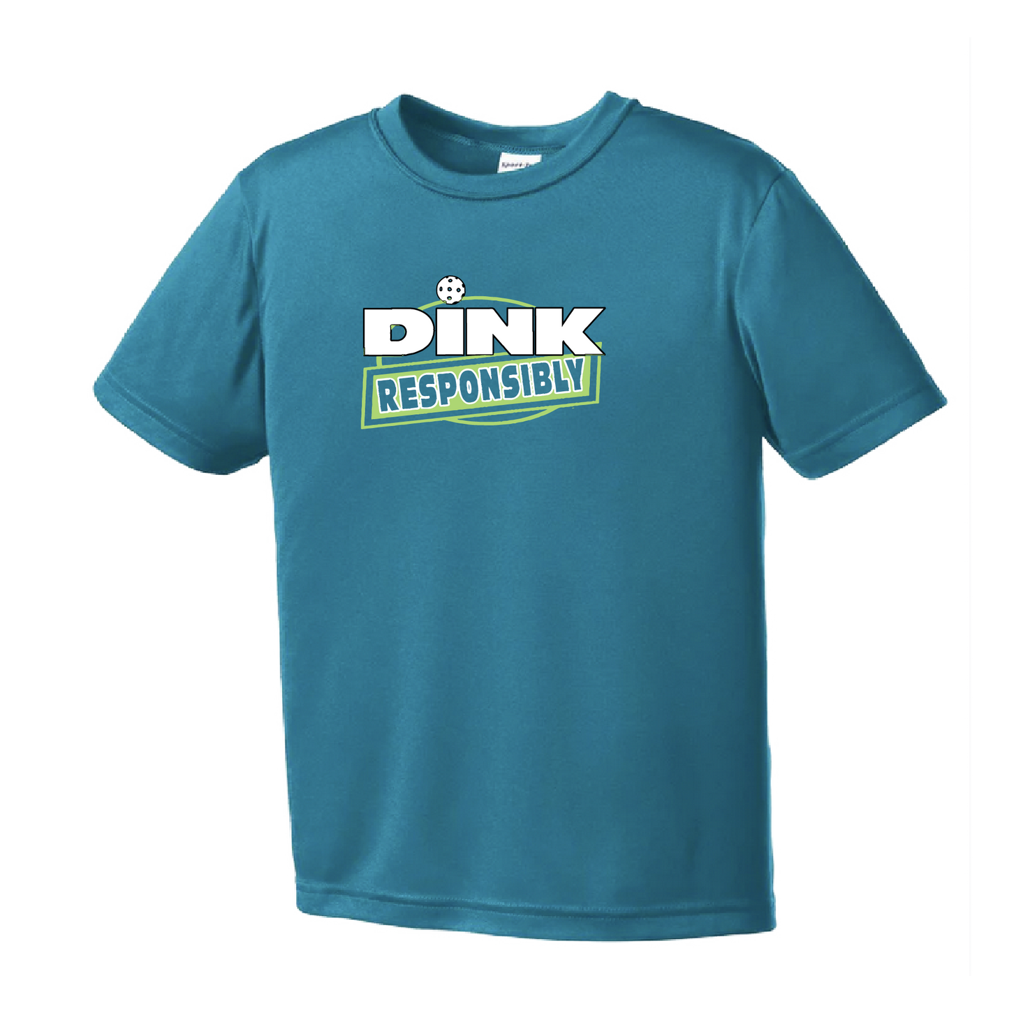 Pickleball Design: Dink Responsibly  Youth Style: Short Sleeve  Shirts are lightweight, roomy and highly breathable. These moisture-wicking shirts are designed for athletic performance. They feature PosiCharge technology to lock in color and prevent logos from fading. Removable tag and set-in sleeves for comfort.