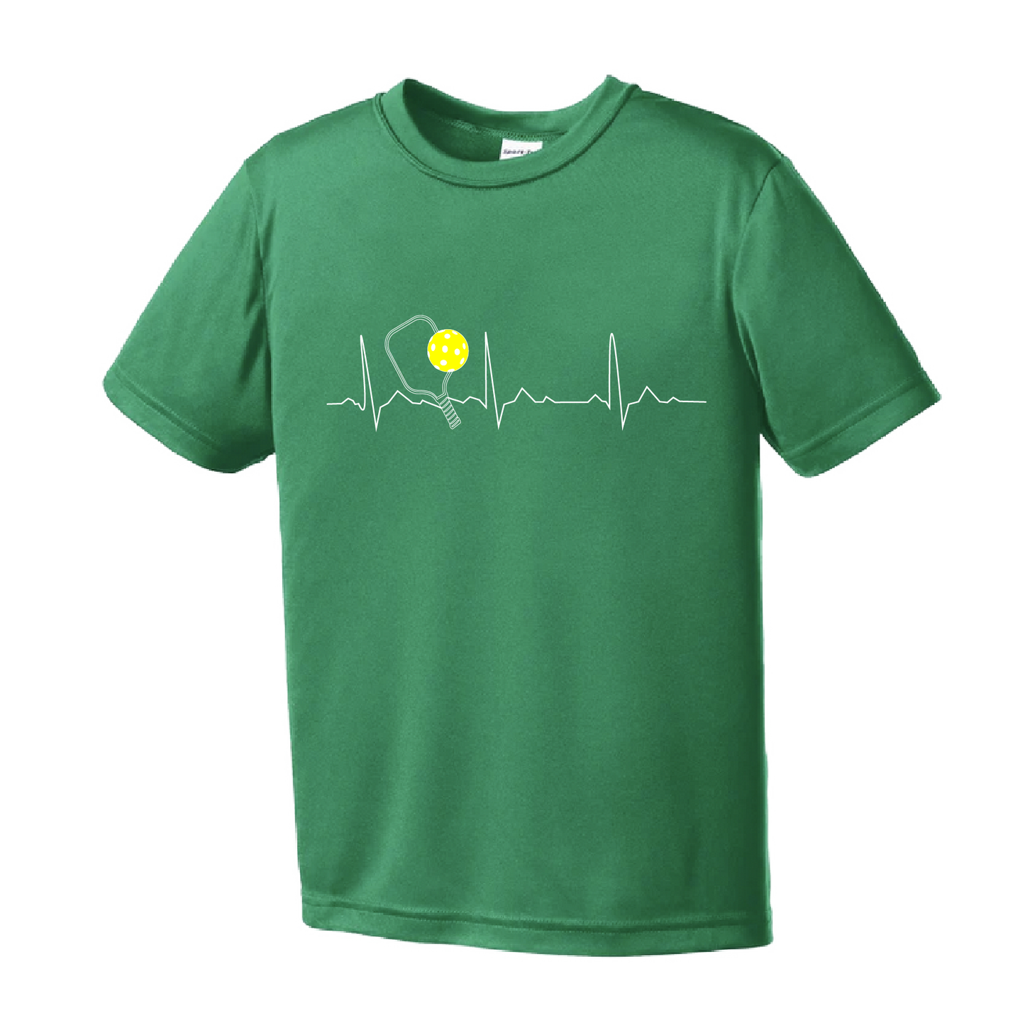 Pickleball Design: Heartbeat  Youth Styles: Short Sleeve  Shirts are lightweight, roomy and highly breathable. These moisture-wicking shirts are designed for athletic performance. They feature PosiCharge technology to lock in color and prevent logos from fading. Removable tag and set-in sleeves for comfort.