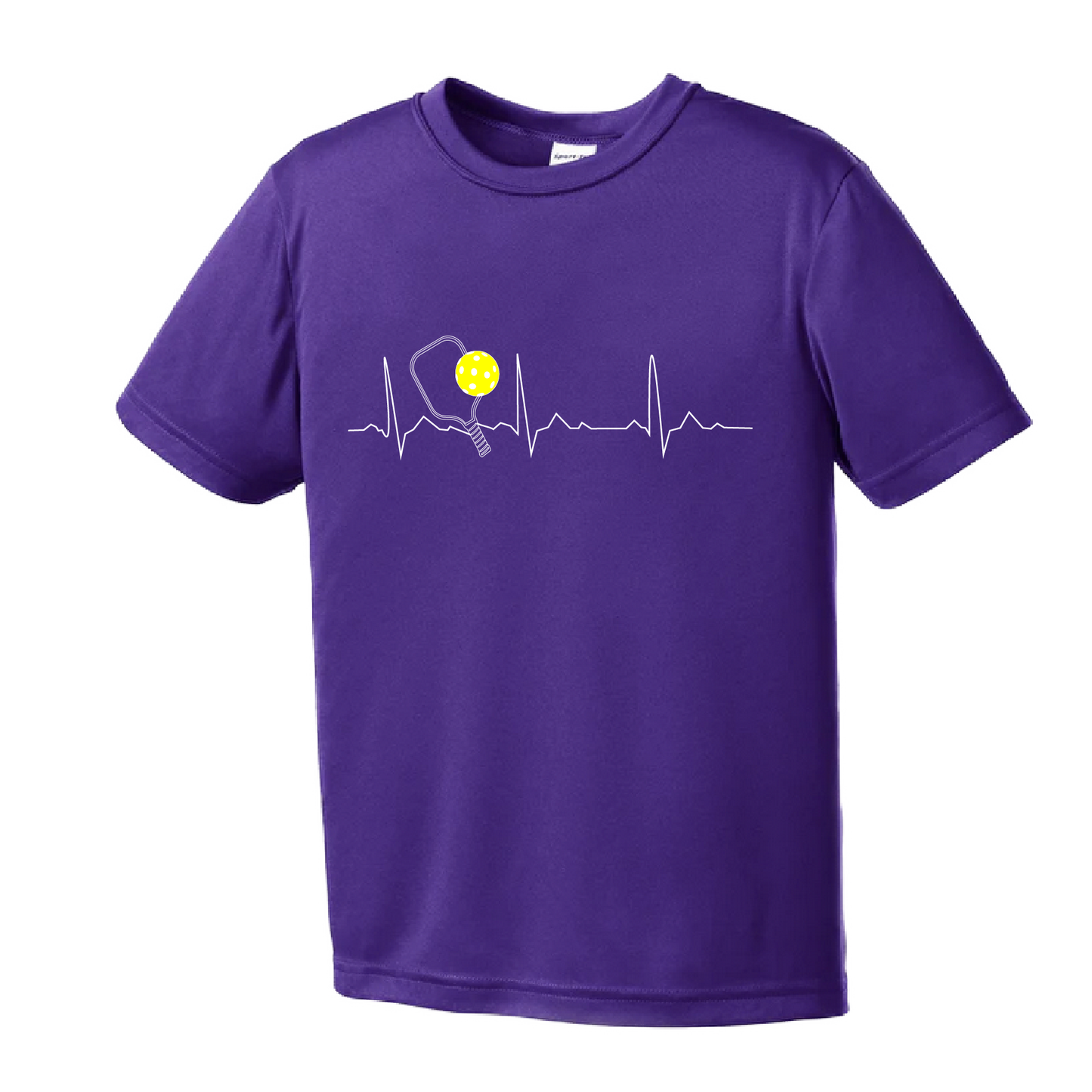 Pickleball Design: Heartbeat  Youth Styles: Short Sleeve  Shirts are lightweight, roomy and highly breathable. These moisture-wicking shirts are designed for athletic performance. They feature PosiCharge technology to lock in color and prevent logos from fading. Removable tag and set-in sleeves for comfort.