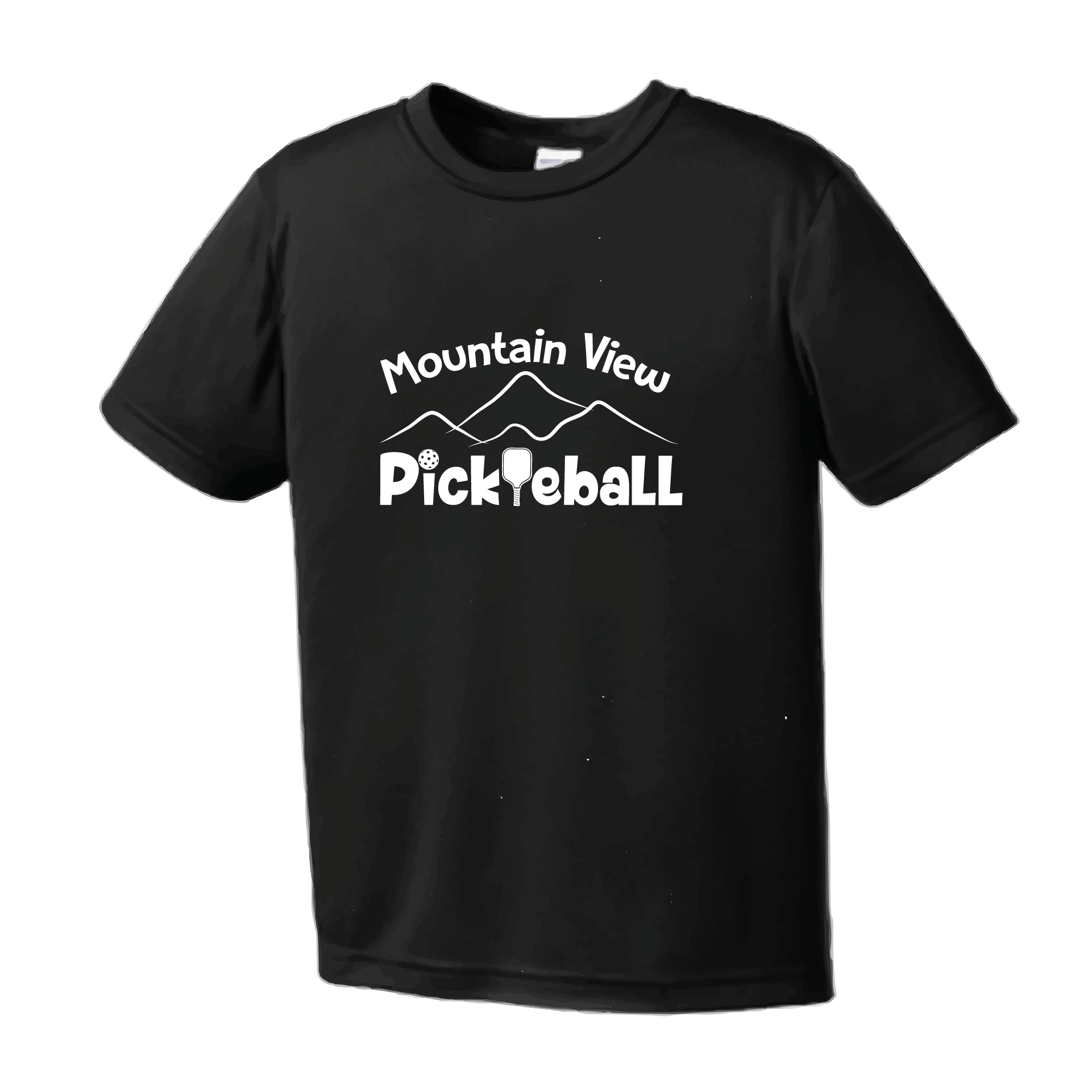 Pickleball Design: Mountain View Pickleball Club  Youth Styles: Short Sleeve  Shirt are lightweight, roomy and highly breathable. These moisture-wicking shirts are designed for athletic performance. They feature PosiCharge technology to lock in color and prevent logos from fading. Removable tag and set-in sleeves for comfort. 