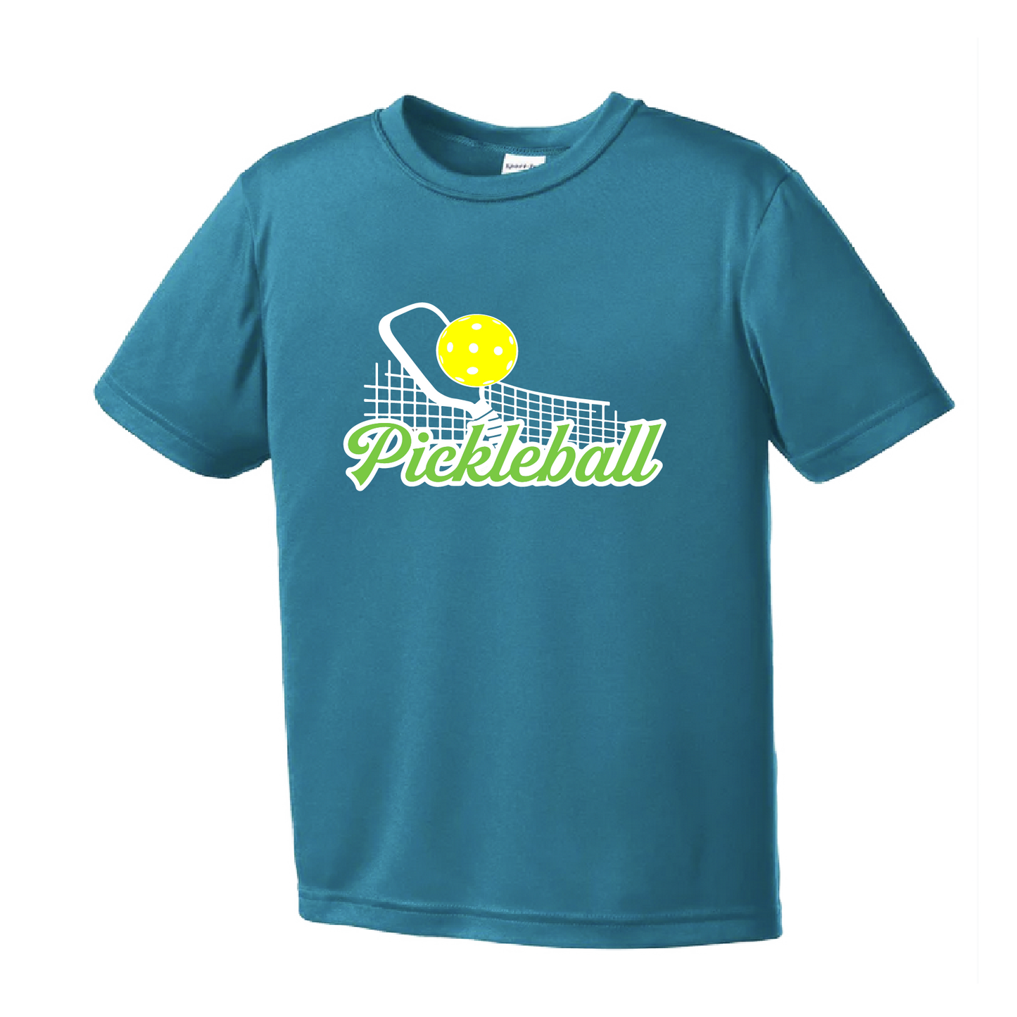 Pickleball Design: Pickleball with Net  Youth Style: Short Sleeve  Shirts are lightweight, roomy and highly breathable. These moisture-wicking shirts are designed for athletic performance. They feature PosiCharge technology to lock in color and prevent logos from fading. Removable tag and set-in sleeves for comfort.