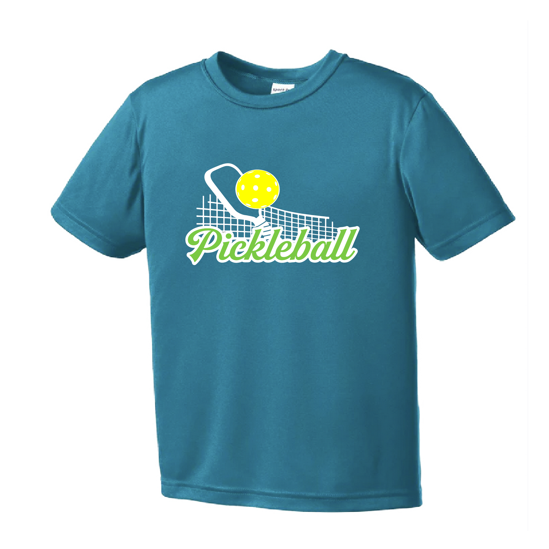 Pickleball Design: Pickleball with Net  Youth Style: Short Sleeve  Shirts are lightweight, roomy and highly breathable. These moisture-wicking shirts are designed for athletic performance. They feature PosiCharge technology to lock in color and prevent logos from fading. Removable tag and set-in sleeves for comfort.