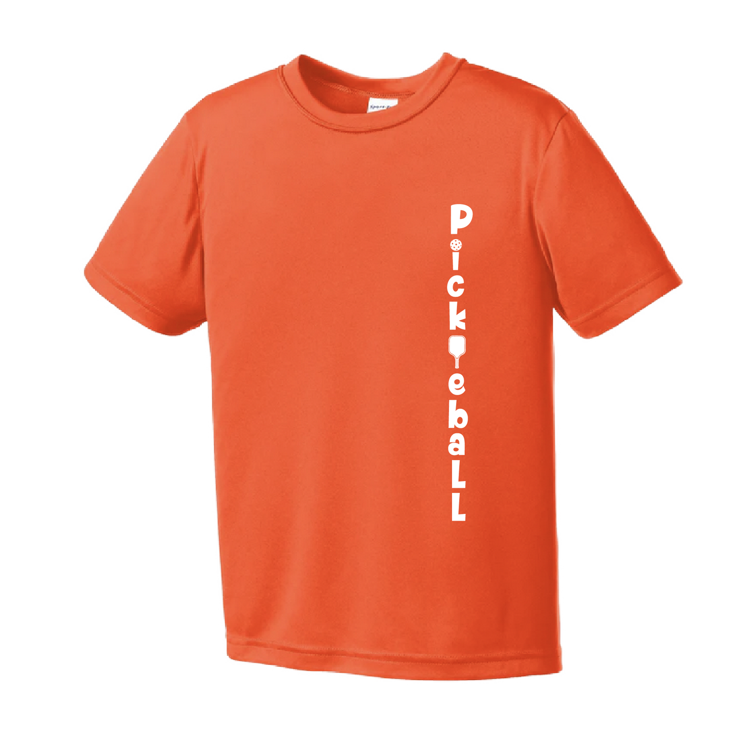 Pickleball Design: Pickleball Vertical - Customizable location  Youth Styles: Short Sleeve  Shirts are lightweight, roomy and highly breathable. These moisture-wicking shirts are designed for athletic performance. They feature PosiCharge technology to lock in color and prevent logos from fading. Removable tag and set-in sleeves for comfort.