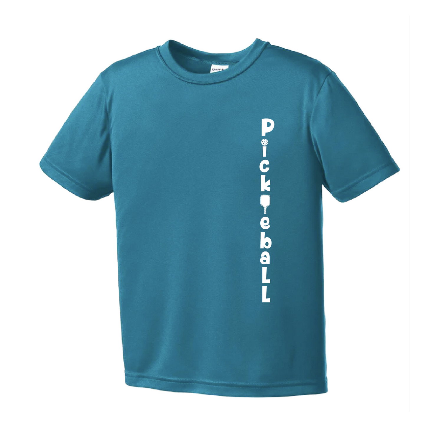 Pickleball Design: Pickleball Vertical - Customizable location  Youth Styles: Short Sleeve  Shirts are lightweight, roomy and highly breathable. These moisture-wicking shirts are designed for athletic performance. They feature PosiCharge technology to lock in color and prevent logos from fading. Removable tag and set-in sleeves for comfort.