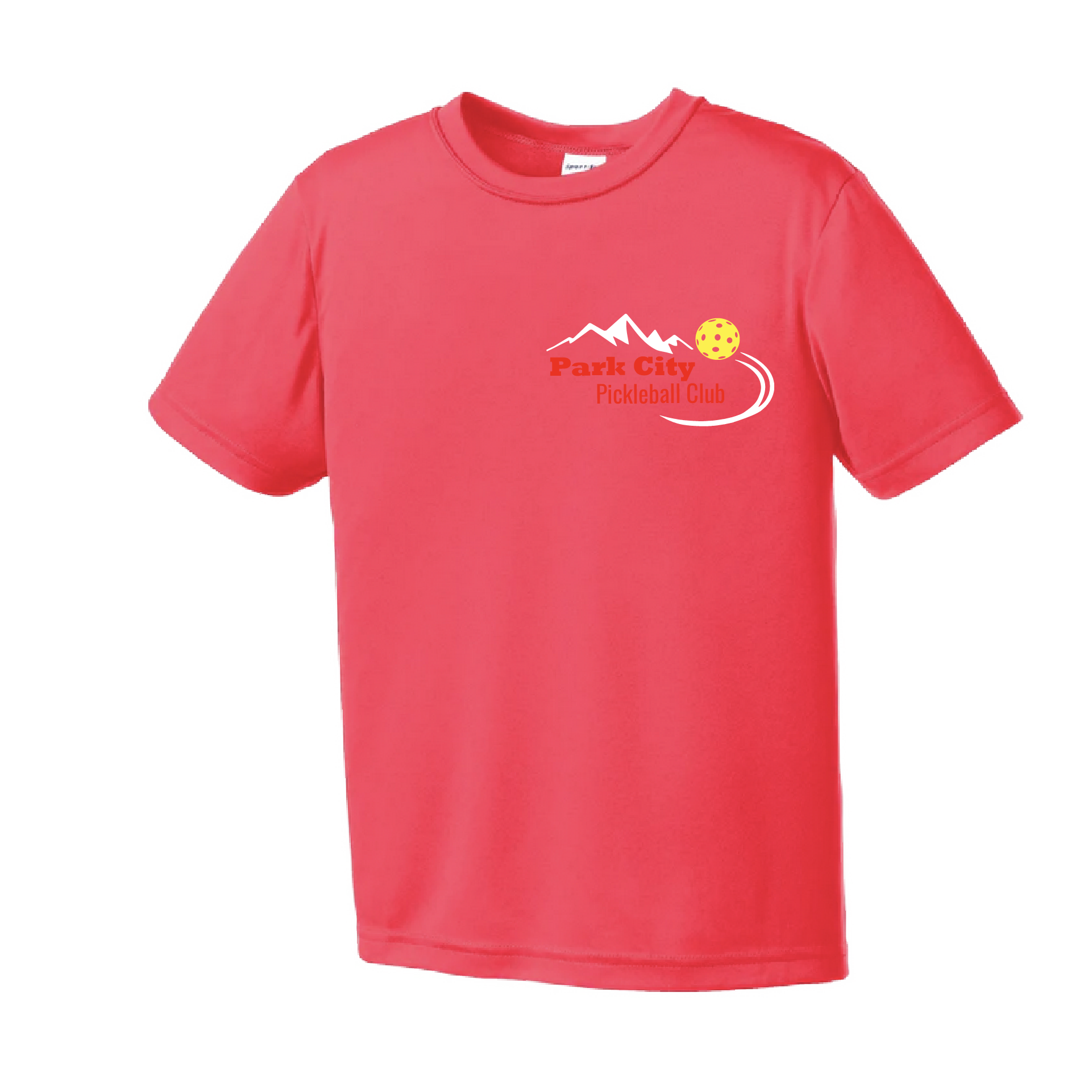 Pickleball Design:Park City Pickleball Club (Red Words)  Youth Style: Short Sleeve  Shirts are lightweight, roomy and highly breathable. These moisture-wicking shirts are designed for athletic performance. They feature PosiCharge technology to lock in color and prevent logos from fading. Removable tag and set-in sleeves for comfort.
