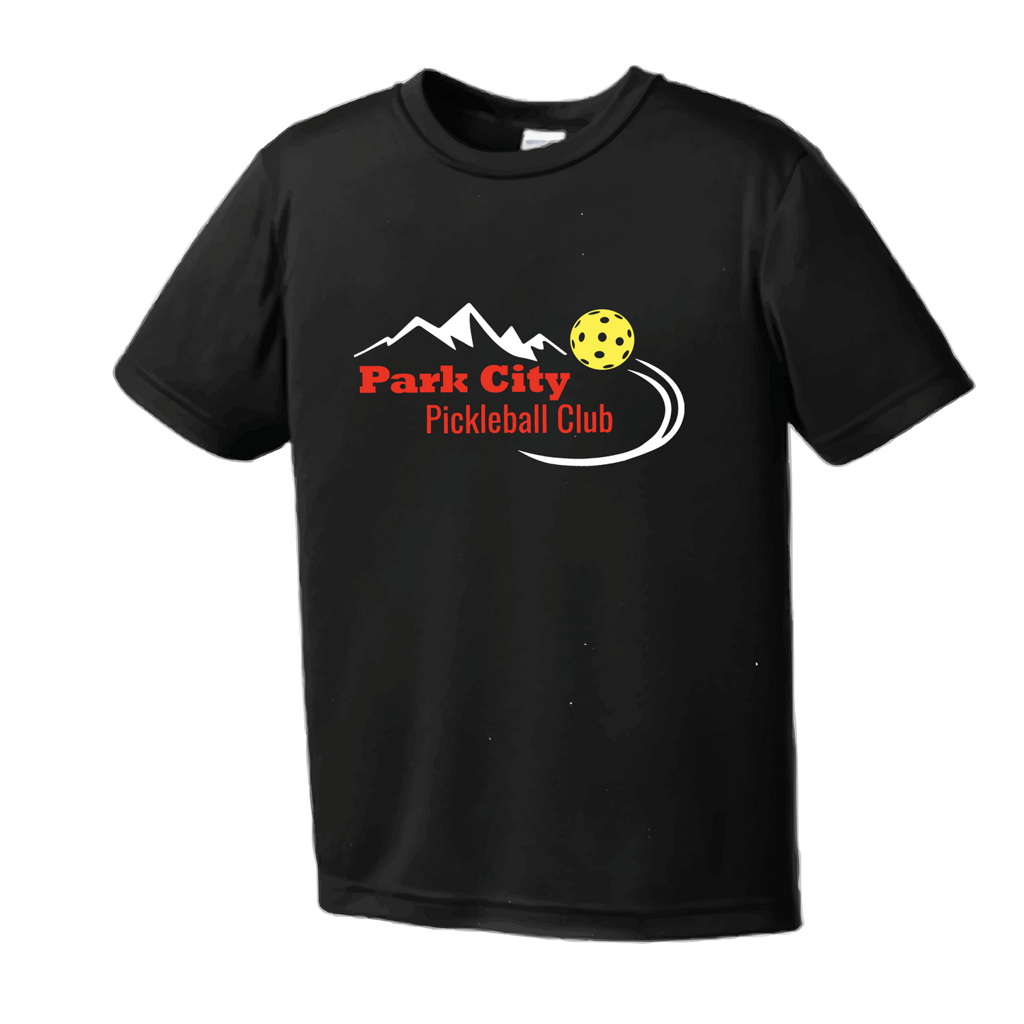 Pickleball Design:Park City Pickleball Club (Red Words)  Youth Style: Short Sleeve  Shirts are lightweight, roomy and highly breathable. These moisture-wicking shirts are designed for athletic performance. They feature PosiCharge technology to lock in color and prevent logos from fading. Removable tag and set-in sleeves for comfort.