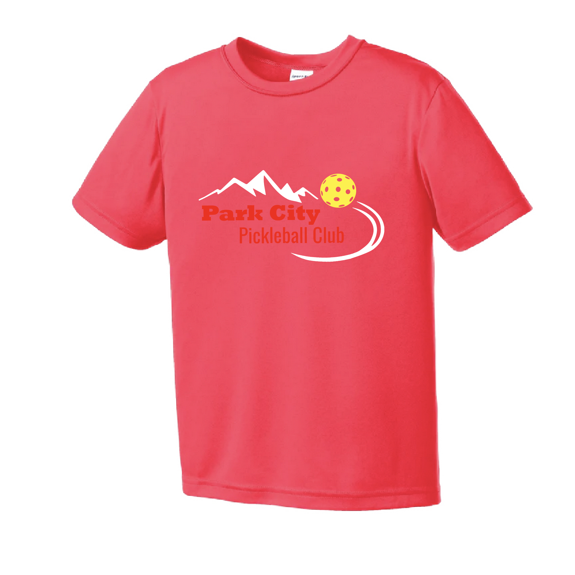 Pickleball Design:Park City Pickleball Club (Red Words)  Youth Style: Short Sleeve  Shirts are lightweight, roomy and highly breathable. These moisture-wicking shirts are designed for athletic performance. They feature PosiCharge technology to lock in color and prevent logos from fading. Removable tag and set-in sleeves for comfort.