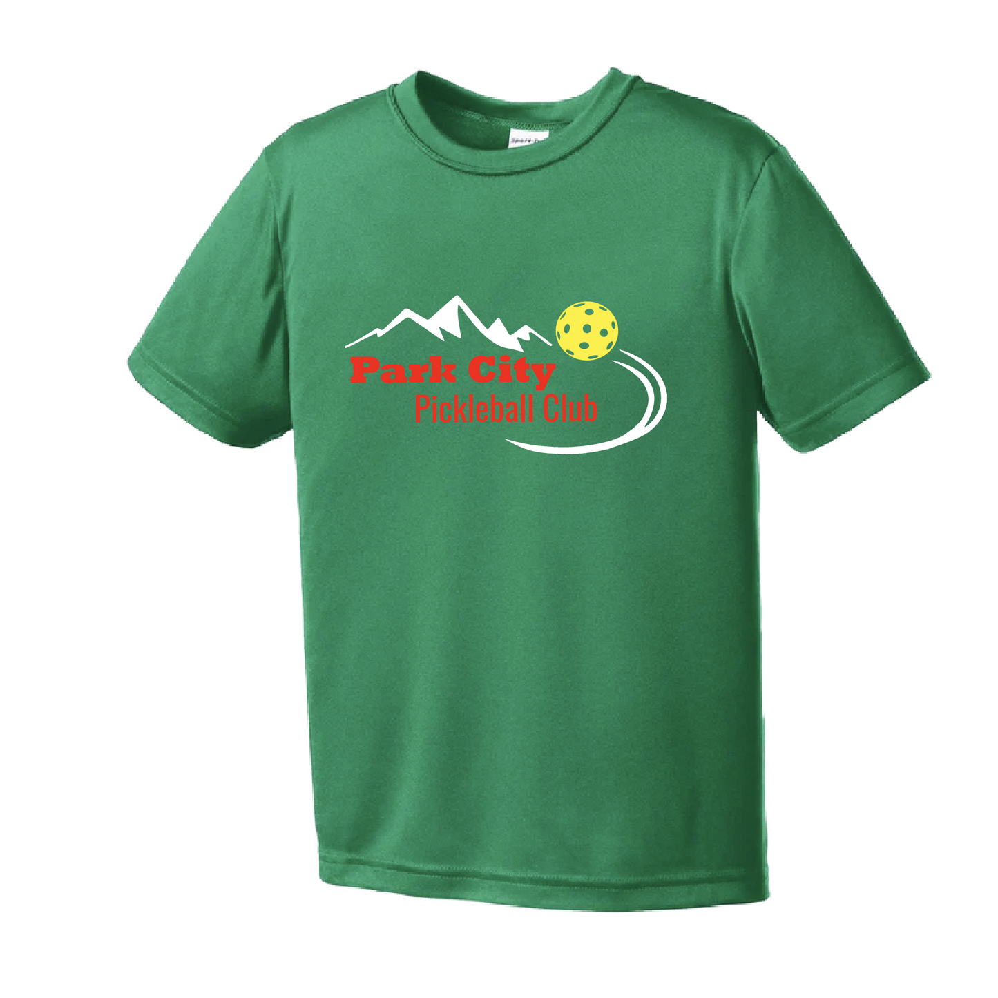 Pickleball Design:Park City Pickleball Club (Red Words)  Youth Style: Short Sleeve  Shirts are lightweight, roomy and highly breathable. These moisture-wicking shirts are designed for athletic performance. They feature PosiCharge technology to lock in color and prevent logos from fading. Removable tag and set-in sleeves for comfort.