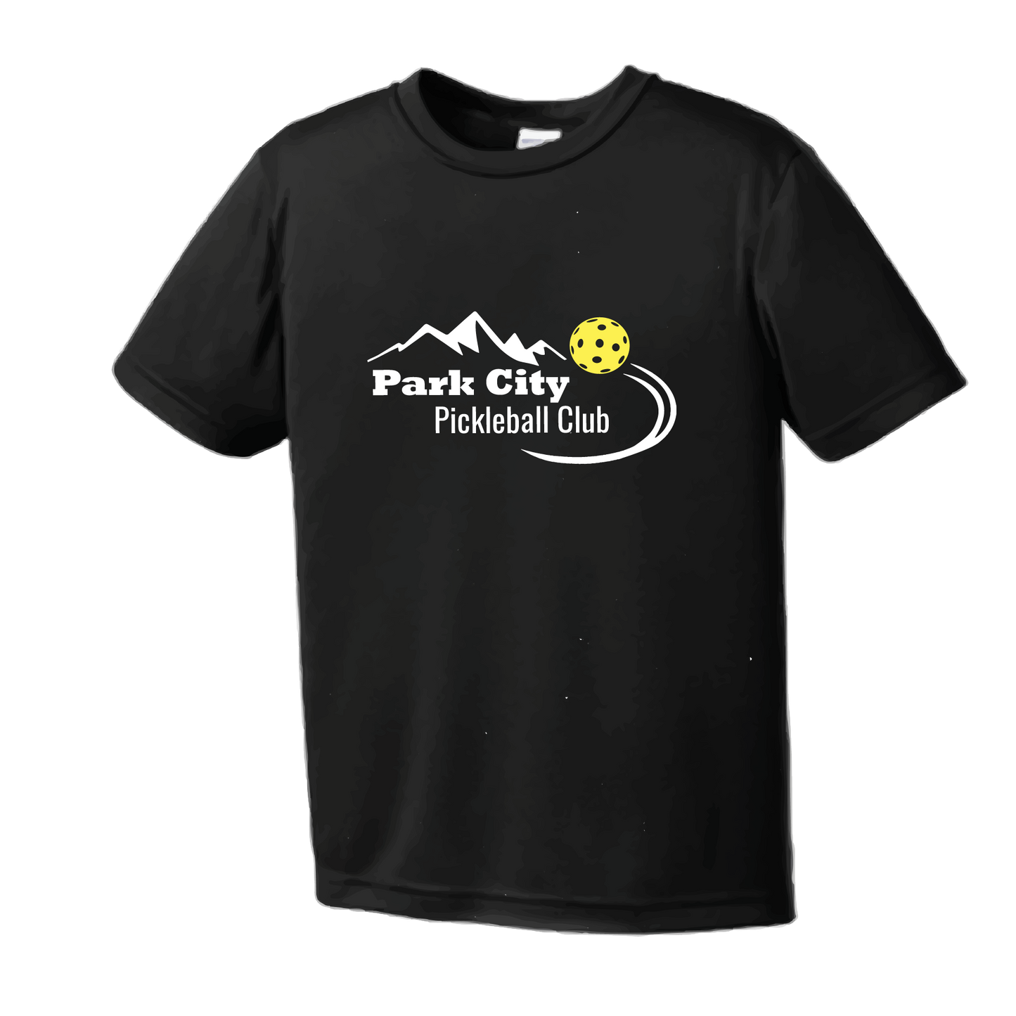 Pickleball Design: Park City Pickleball Club (White Words)  Youth Style: Short Sleeve  Shirts are lightweight, roomy and highly breathable. These moisture-wicking shirts are designed for athletic performance. They feature PosiCharge technology to lock in color and prevent logos from fading. Removable tag and set-in sleeves for comfort.