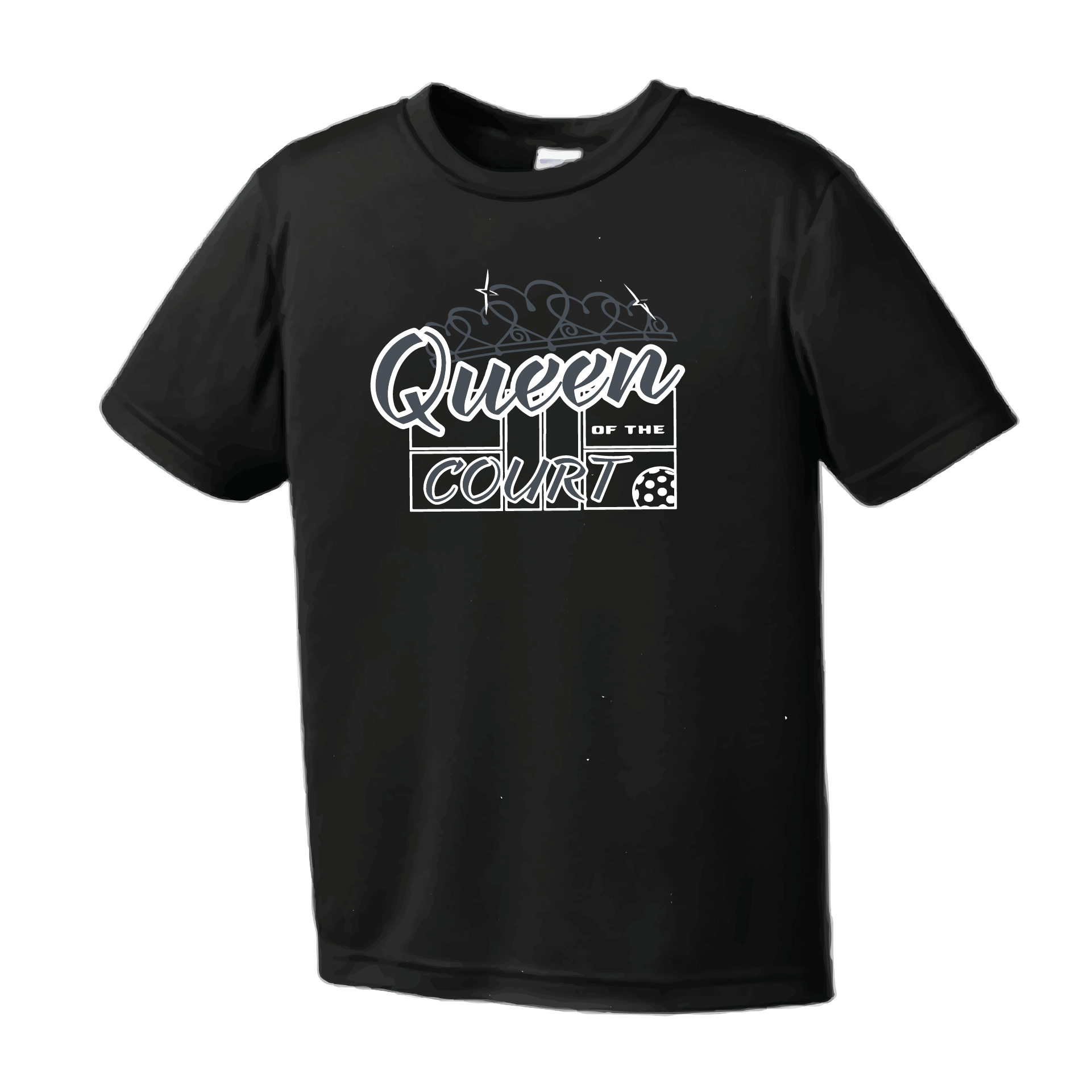 Pickleball Design: Queen of the Court  Youth Style: Short Sleeve  Shirts are lightweight, roomy and highly breathable. These moisture-wicking shirts are designed for athletic performance. They feature PosiCharge technology to lock in color and prevent logos from fading. Removable tag and set-in sleeves for comfort.