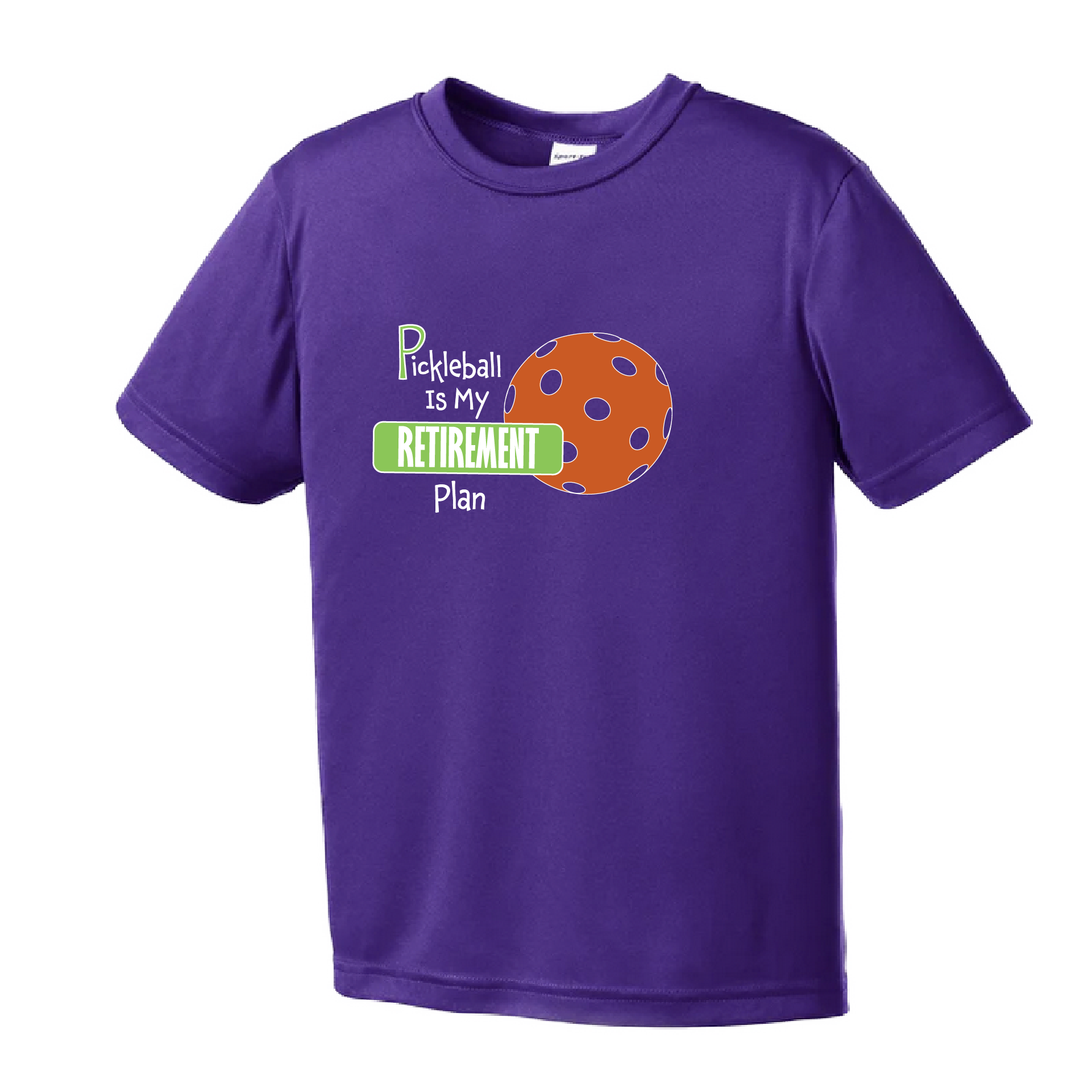 Pickleball Design: Pickleball is my Retirement Plan  Youth Style: Short Sleeve  Shirts are lightweight, roomy and highly breathable. These moisture-wicking shirts are designed for athletic performance. They feature PosiCharge technology to lock in color and prevent logos from fading. Removable tag and set-in sleeves for comfort.