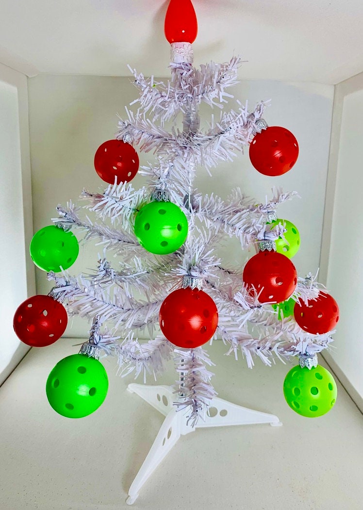 White Christmas Tree With Twelve Mini Pickleball Ornaments | Pickleball Christmas Gifts And Decor