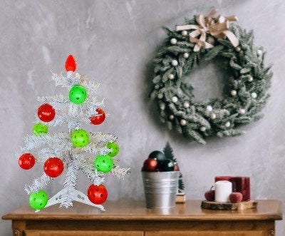White Christmas Tree With Twelve Mini Pickleball Ornaments | Pickleball Christmas Gifts And Decor