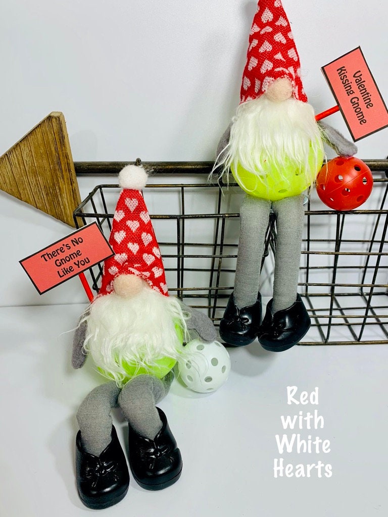 PICKLEBALL SITTING GNOME FOR THE VALENTINE'S HOLIDAY - DECORATION OR GIFT  These pint-sized pickleball gnomes are perfect for decoration or gifts for your pickleball addicted friends. Each Pickleball Gnome's body is an upcycled full-sized pickleball with a sign that you get to customize. 3 sayings available!! These Gnomes are the perfect gifts for all you pickleball lovers in your life!! Adding a Pickleball Gnome to your house only makes it better.