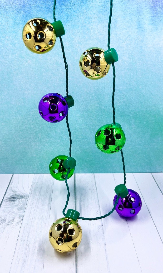 Mini Pickleballs Mardi Gras Flashing Necklace | Fun Pickleball Gifts