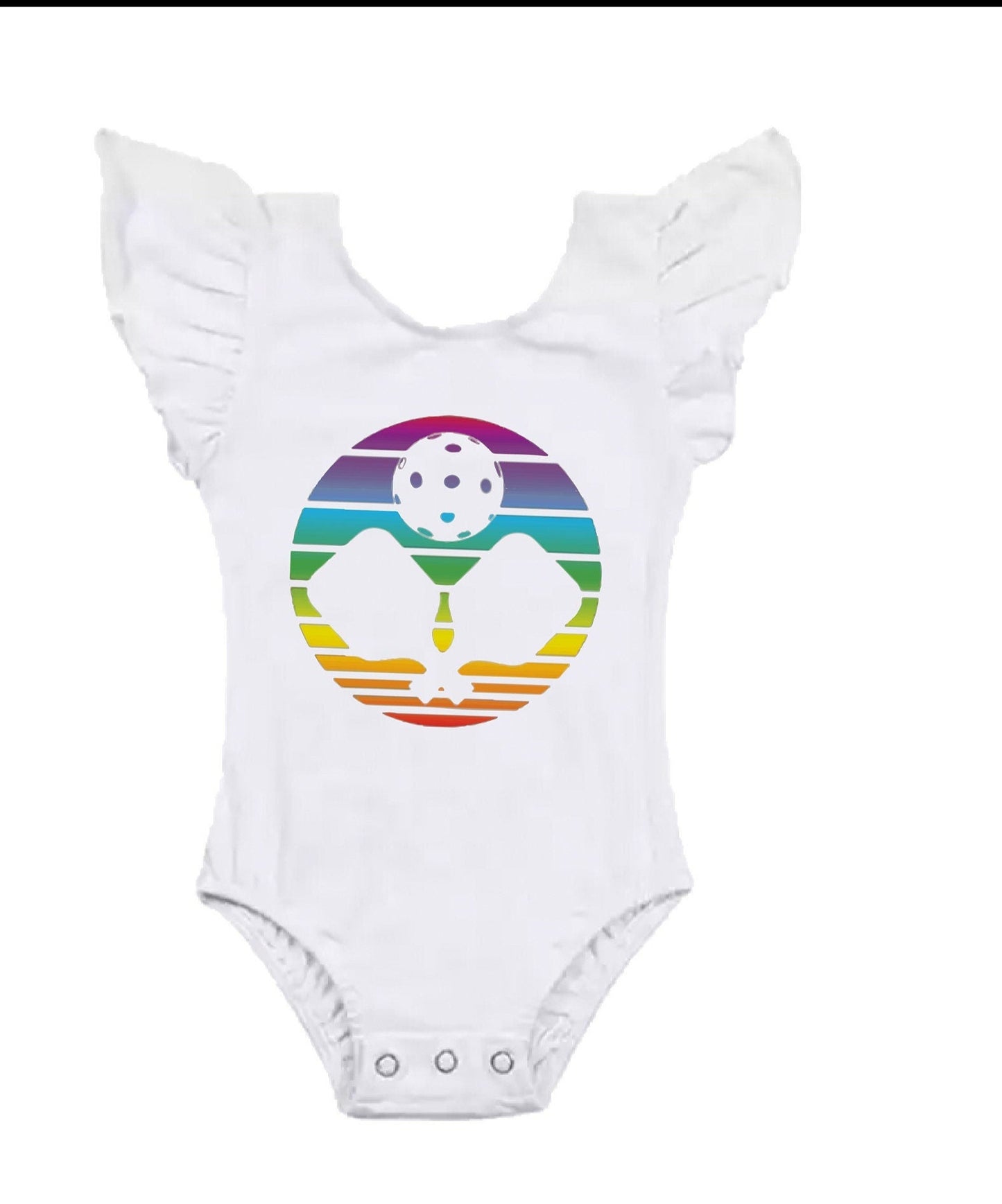 Pickleball Rainbow | Infant Flutter Sleeve One Piece Infant Outfit